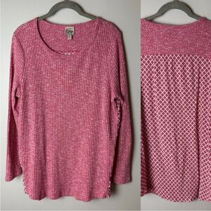 Como Vintage Womens Top Size XL Pink White Ribbed Mixed Material Long Sleeves